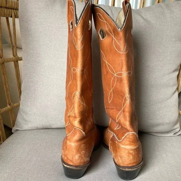 Vintage Acme Western Cowboy Boots US MEN 10.5 WMN 12 Brown Leather Boho USA